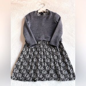 Korean Floral Long Sleeve Sweater Knit Dress